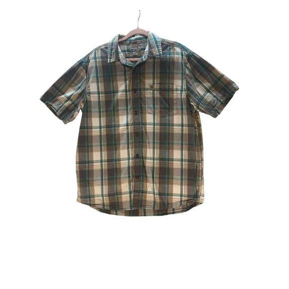 Carhartt Green and Brown Plaid Men's Short Sleeved size Large Button Down Shirt - Picture 2 of 11
